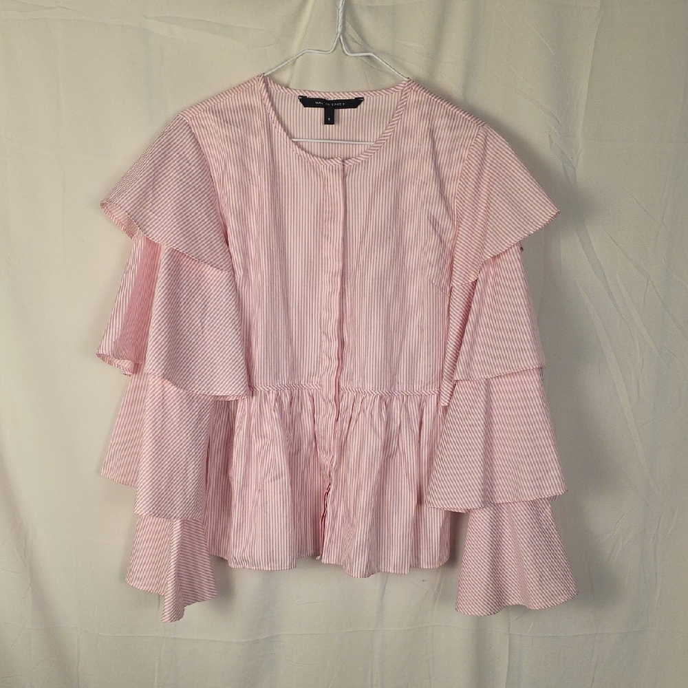 Walter Baker Blush Ruffle Striped Sleeve Blouse